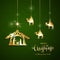 Christian Christmas Golden Elements on Green Background