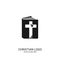 Christian church logo. Bible symbols. The Bible, the cross and the steps leading to God