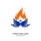 Christian church logo. Bible symbols. The cross of Jesus Christ, the wings of the Spirit and the flame
