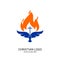 Christian church logo. Bible symbols. The cross of the Lord and Savior Jesus Christ, the dove and the flame