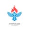 Christian church logo. Bible symbols. The dove and the flame are symbols of the Holy Spirit of God