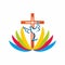 Christian church logo. The cross of Jesus and the dove are the symbol of the Holy Spirit