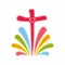 Christian church logo. The cross of Jesus and the rainbow