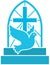 Christian church logo with flying dove, cross and stairs. Flat isolated vector icon symbol for hope, love an Jesus.