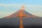 Christian cross on the background of the active volcano Popokatepetl. Catholic Church of St. Mary. Mexico. Cholula city.