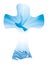 Christian cross baptism symbol with dove and waves of water on blue background