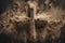 Christian cross or crucifix drawing in ash, dust or sand as symbol of religion, sacrifice, redemtion, Jesus Christ, ash wednesday