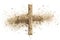 Christian cross or crucifix drawing in ash, dust or sand as symbol of religion, sacrifice, redemtion, Jesus Christ, ash wednesday