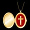 Christian Cross Gold Locket and Chain, Red Background