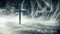 Christian cross in heavenly abstract wallpaper with ethereal clouds, shining lights, and a cross, symbolizing heaven or