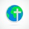 Christian cross icon with globe Earth. Vector illustration.