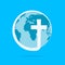 Christian cross icon with globe Earth. Vector illustration.