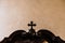 Christian cross made of wood with flat background