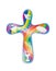 Christian cross rounded with Christian symbols on colorful rainbow background