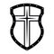 Christian Cross and Shield of Faith. Church Logo. Religious Symbol. Creative Christian Icon. Black and White