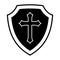 Christian Cross and Shield of Faith. Church Logo. Religious Symbol. Creative Christian Icon. Black and White
