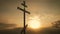Christian cross on sunset sky. Crucifixion of Jesus christ - cross at sunset.