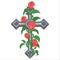 Christian cross surrounded by roses and petal