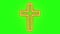 Christian cross symbol burning in flames in green screen background