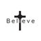 Christian cross with word Believe. Hand lettering design. Can be used for pins or t-shirt design. Stock Vector illustration