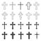 Christian crosses. Decorative crucifix religion catholic symbol, orthodox faith church cross design, isolated flat