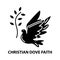 christian dove faith icon, black vector sign with editable strokes, concept illustration