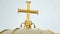 Christian golden cross on top of churches dome, religious architecture, worship