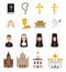 Christian icons vector christianity religion signs and religious symbols church faith christ bible cross hands praying