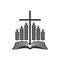 Christian illustration. Church logo. Open bible, ripe ears of corn and the cross of Jesus