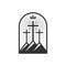 Christian illustration. Church logo. Three crosses on Golgotha