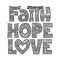 Christian illustration in a doodle style. Faith, Hope, and Love are gospel principles