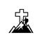 Christian illustration. The man on the mountain goes to the cross of Jesus Christ