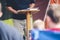 Christian person giving a speech at a religious ceremony in a church