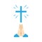 Christian prayer vector concept. Prayer hands and cross symbol. Prayer to Jesus