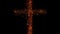 Christian religious cross on a black background and illuminating dusty particles floating in the air