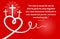 Christian scripture with abstract heart and cross on red background