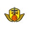 Christian sports logo. The golden shield, the cross of Jesus, the sign of the fish, the wings, and the basketball