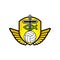 Christian sports logo. The golden shield, the cross of Jesus, the sign of the fish, the wings, and the volleyball