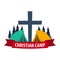 Christian summer camp. Evening Camping. Cross. Vector illustration.