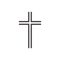 Christian symbol, black thin line cross icon. Church logo template. Isolated vector illustration.
