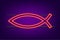 Christian symbol Ichthys, Jesus fish. Neon icon. Vector stock illustration