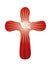 Christian symbol with rounded cross with dove and luminous rays on red background