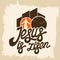 Christian typography, lettering, drawing by hand. Jesus is risen.