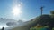 Christian woman praying at Jesus cross, panning