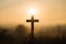 Christian wooden cross on a background with dramatic lighting, Jesus Christ cross, Easter, resurrection concept. Christianity,