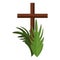 Christian wooden cross with palm