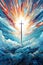 Christianity Holy cross in sky art illustration poster, Christian events design, Easter, church