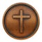 Christianity latin cross symbol on the copper metal coin