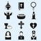 Christianity religion flat icons vector illustration of traditional holy religious black silhouette praying people