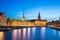 Christiansborg Palace at night in Copenhagen city, Denmark